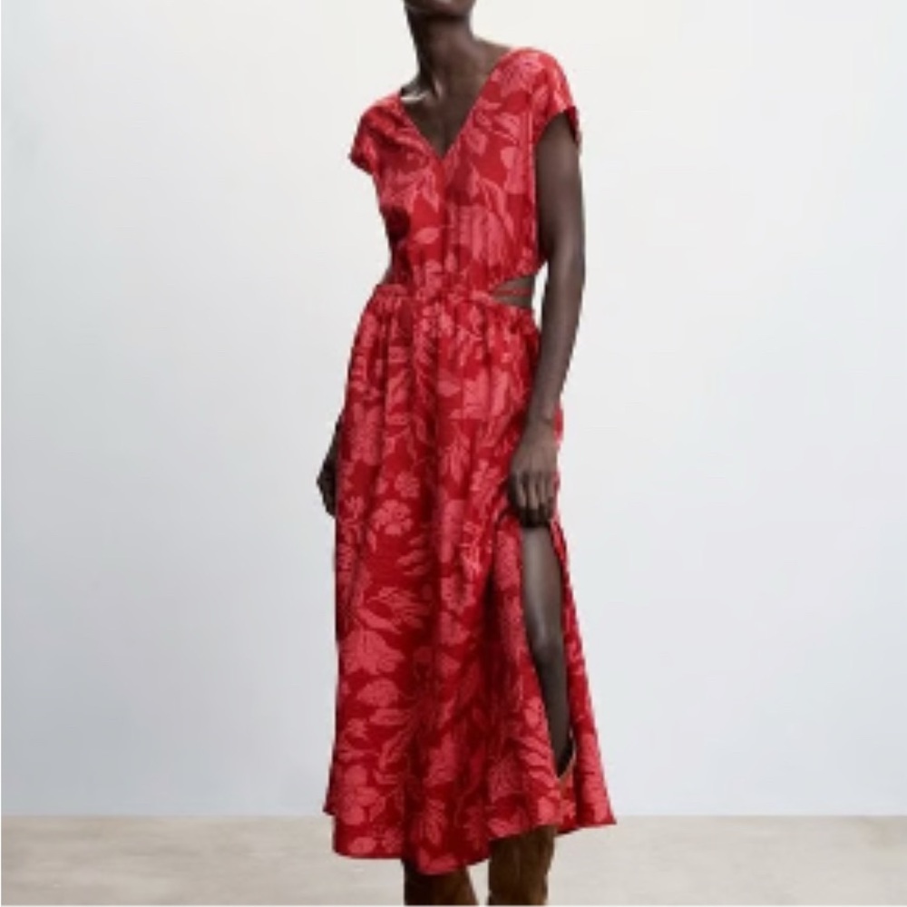 Mango Red Floral Midi Dress